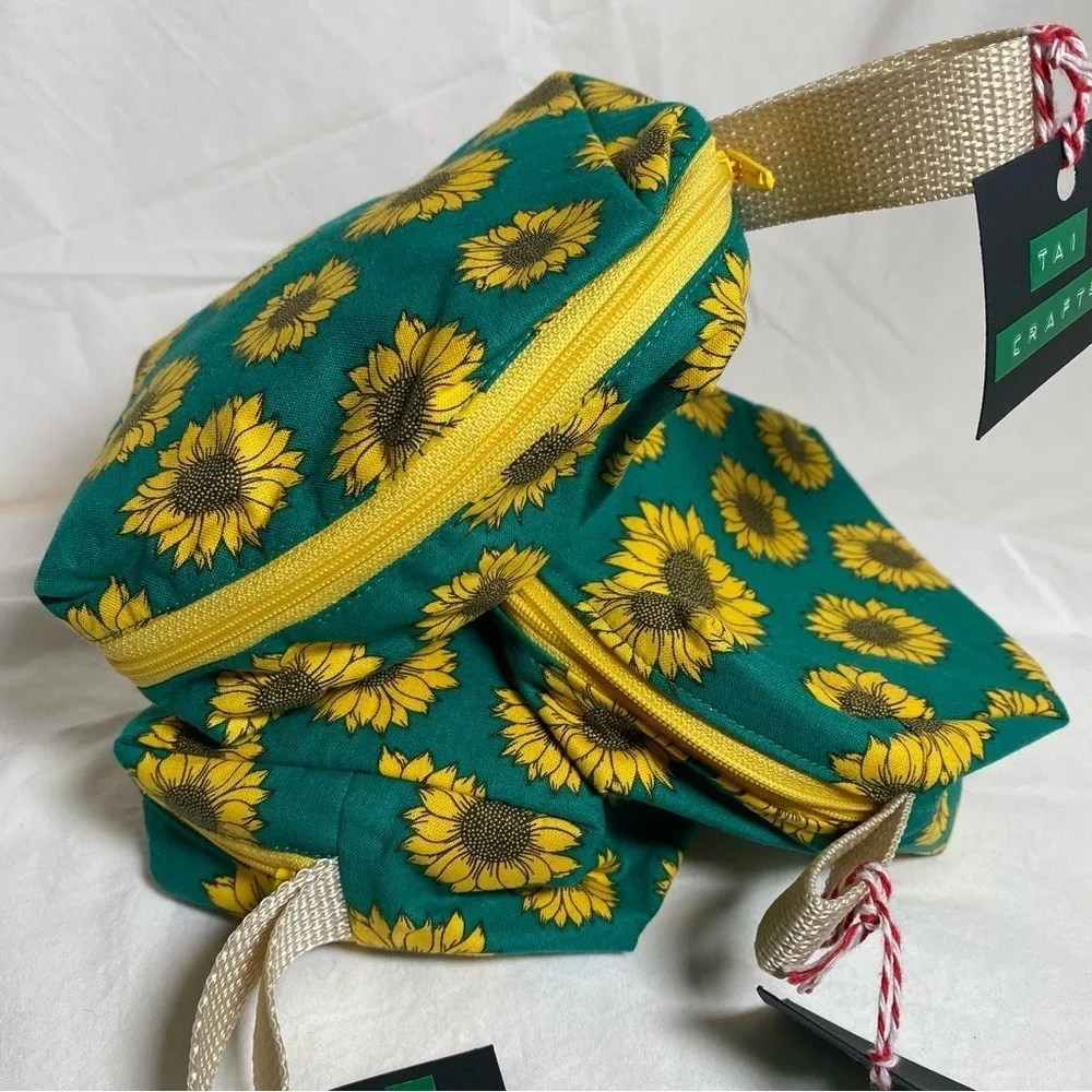 Set of 3 Sunflower Print Accessories Bags Handmade by Tai Crafts